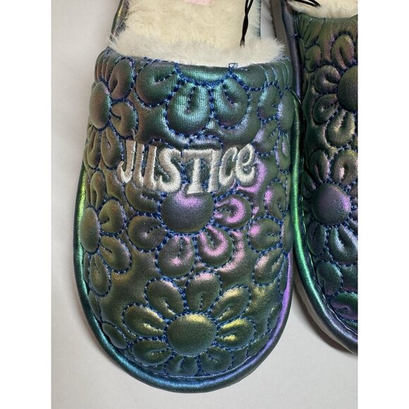 Justice Slip On Slippers Rainbow Mermaid Metallic Iridescent Size 2/3 - Picture 2 of 8